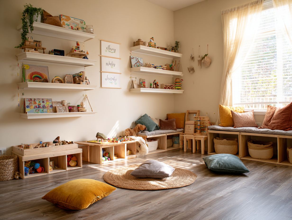 Cozy play and reading corner with soft textures